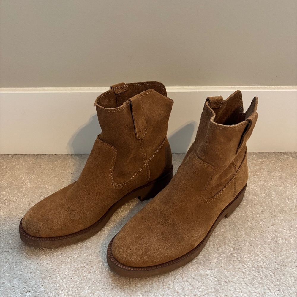 Lucky Brand Suede Mid-Calf Boots Women’s 37 (US 6.5–7) Cognac Brown Western Boot